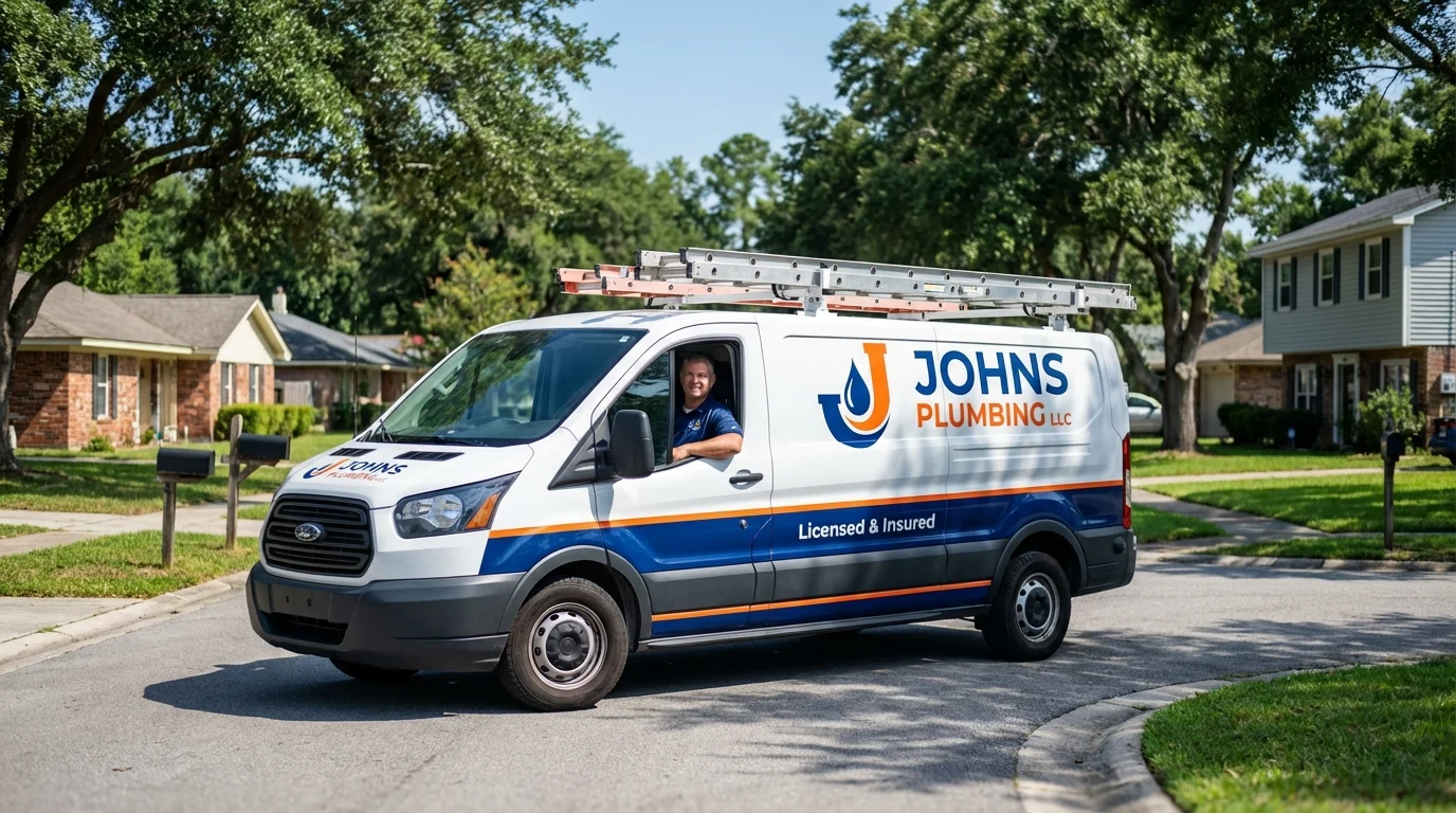 Johns Plumbing LLC service van in Assumption, IL