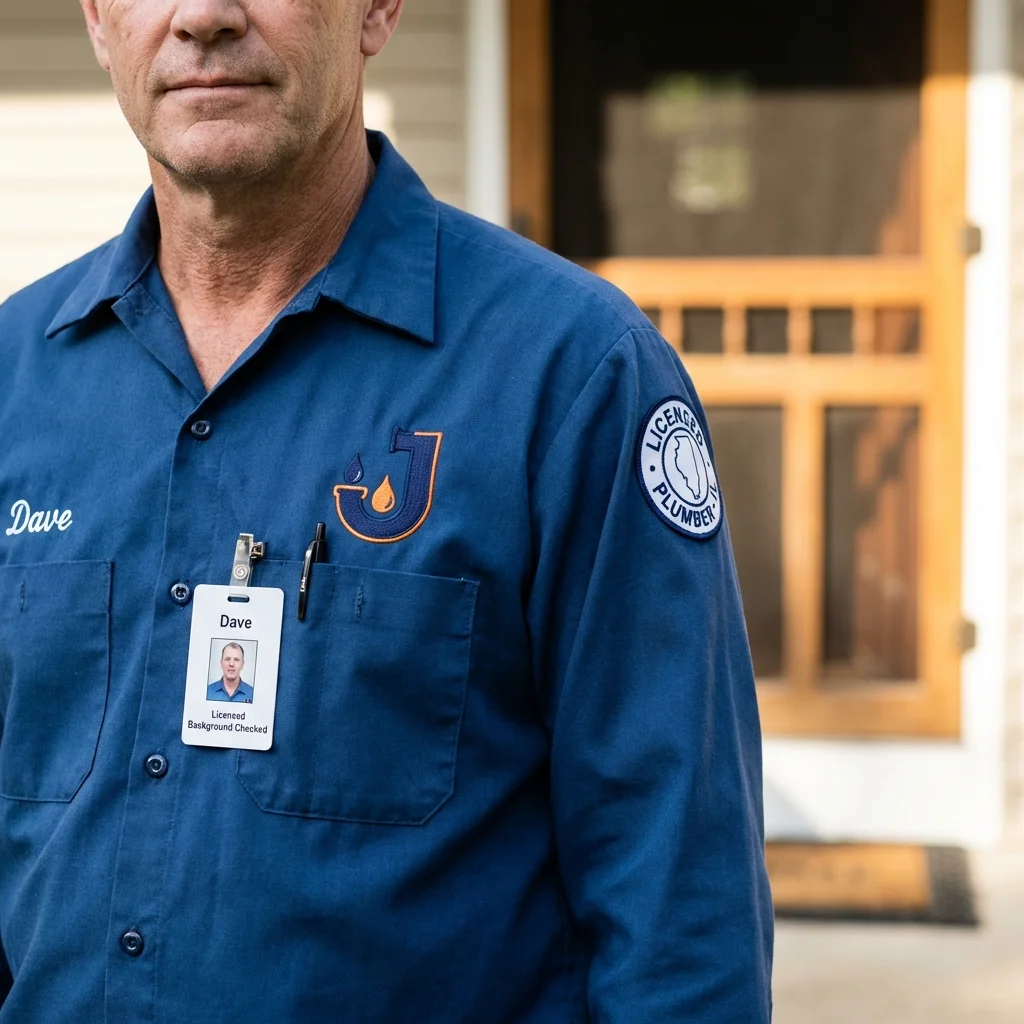 Licensed plumber showing ID badge in Assumption, IL