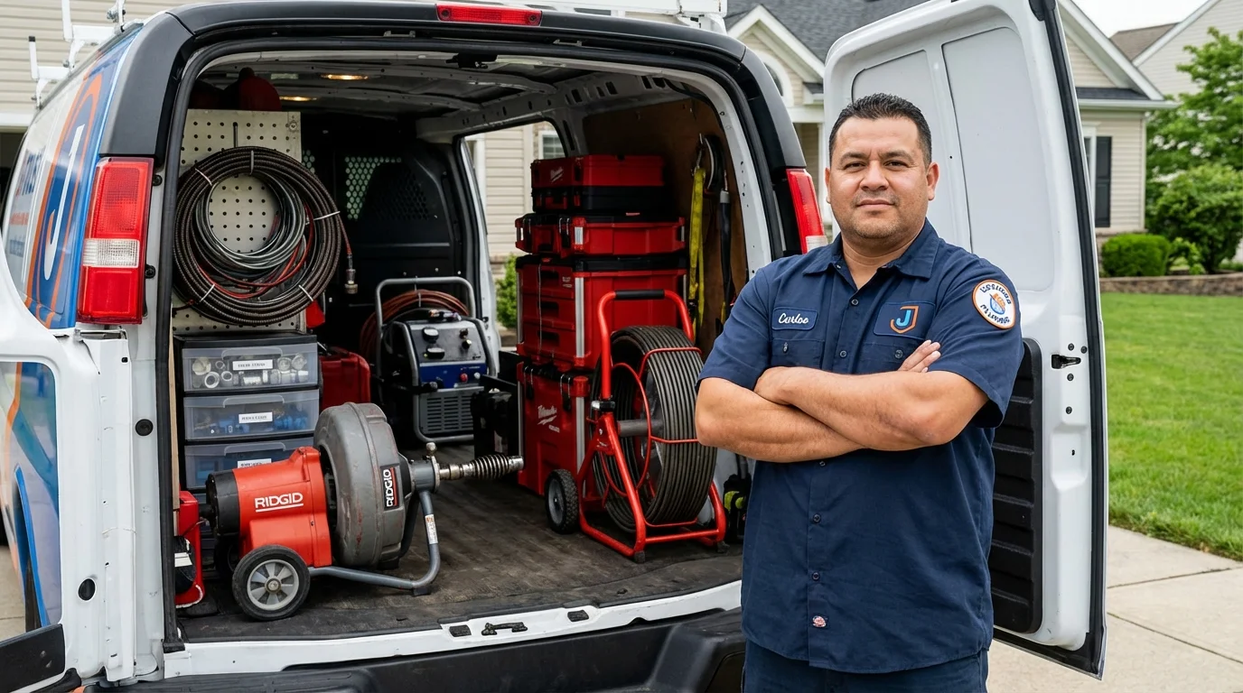 Professional drain cleaning equipment and Johns Plumbing LLC plumber in Assumption