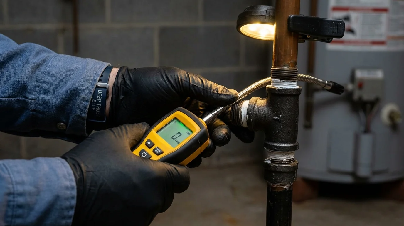 Gas leak detection with electronic sniffer by Johns Plumbing LLC in Assumption