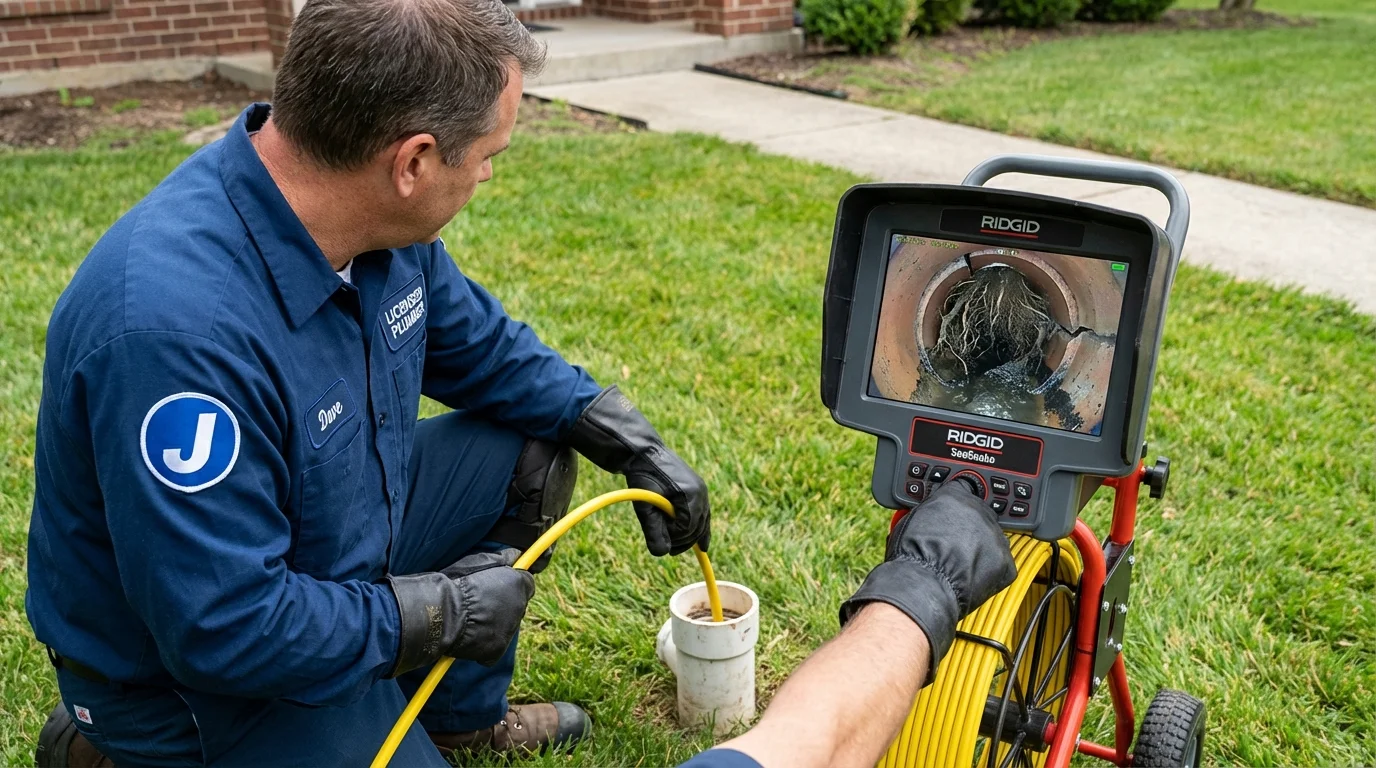 Sewer camera inspection being performed by Johns Plumbing LLC in Assumption